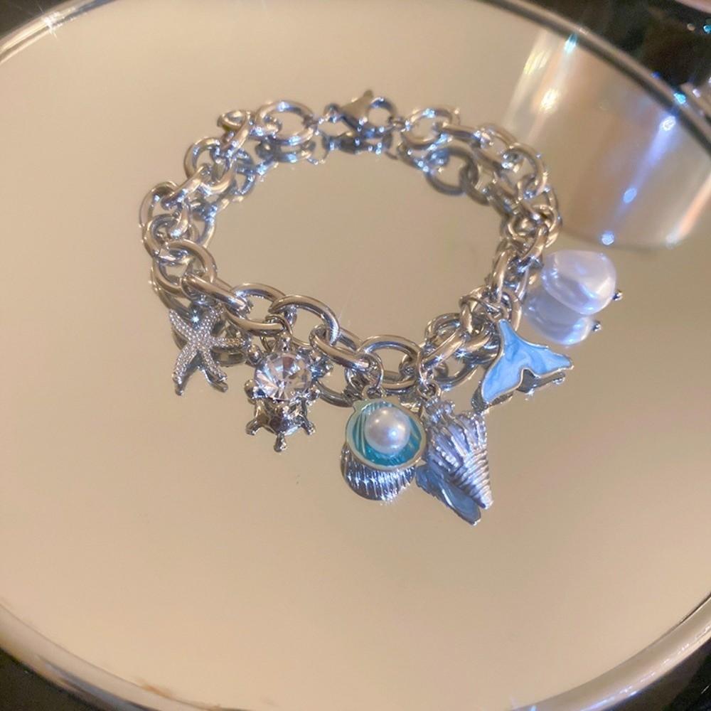 Ornaments Starfish Beaded Bracelet Zinc Zinc Alloy Rhinestone Pearl Shell Beaded Hand Chain  Vacation