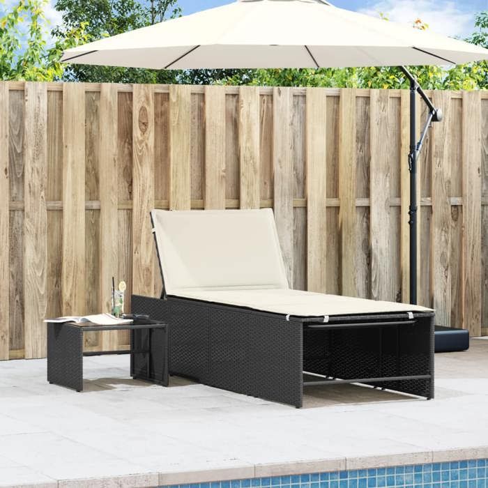VidaXL Lot de 2 Chaises longues modulaires avec Table, Bain de Soleil, Transat de Terrasse, Siège de Jardin Patio Extérieur, 368422