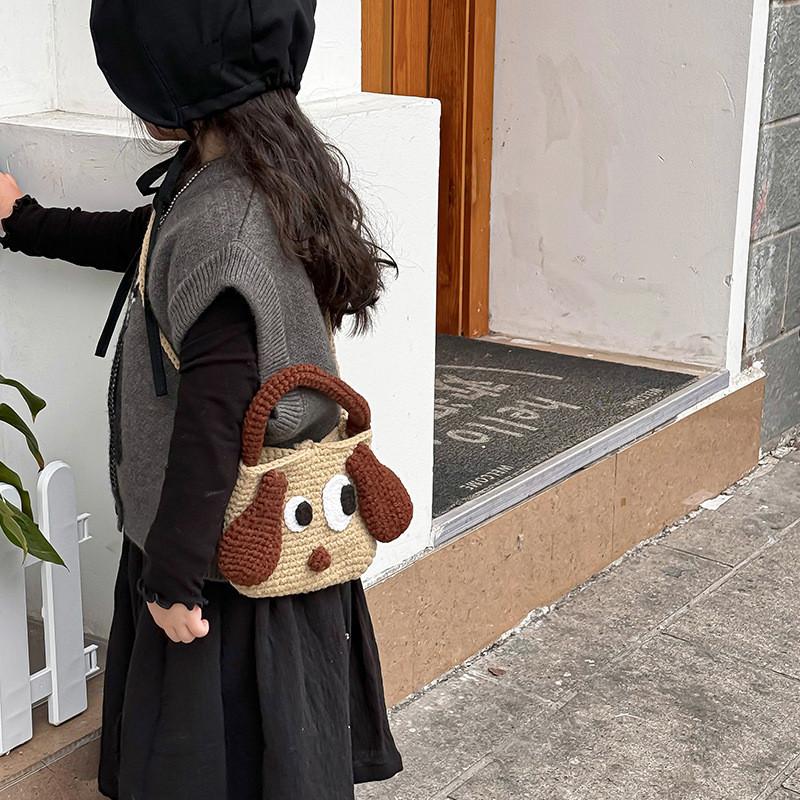 Toddler Knit Kids Bag Handbag With Cartoon Dog Design And Lightweight Style