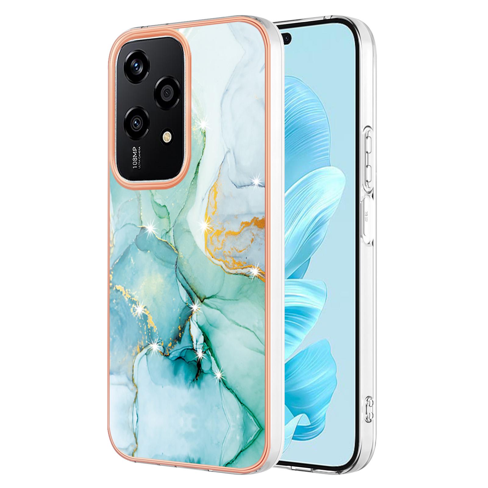 

For Honor 200 Lite TPU Case with IMD Marble Pattern Electroplated Back Cover Green 003