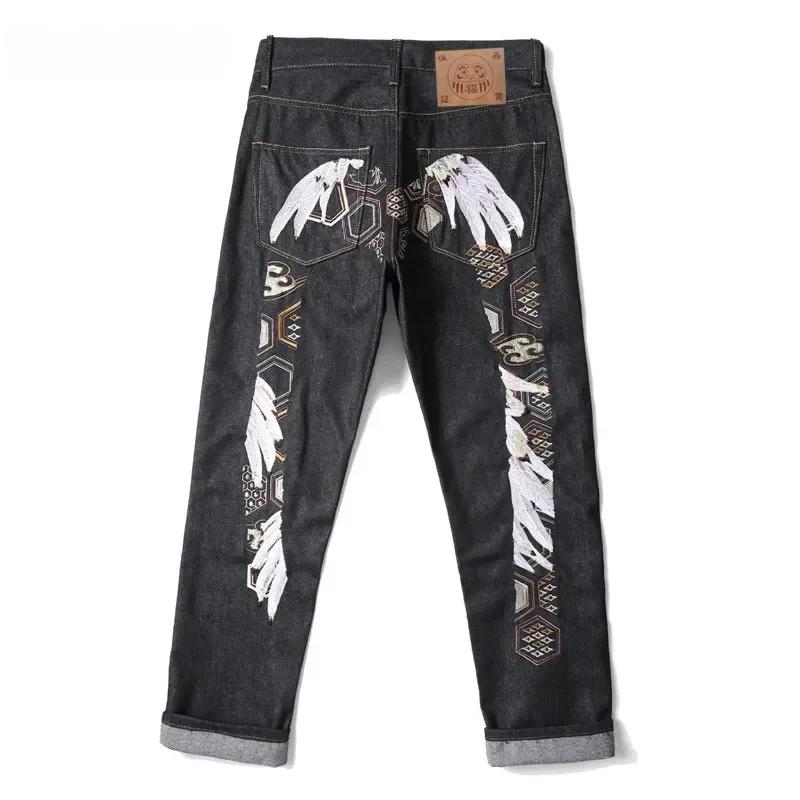 Nuovi jeans stampati alla moda retrò hipster giapponese hip-hop High Street Leisure Slim Straight Ricamo Y2k Pantaloni con cuciture