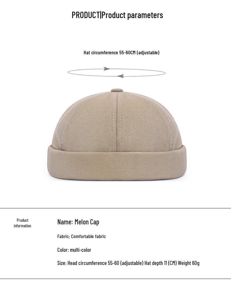 Frühling Retro Hip Hop Schiebermütze: Einfarbiger Streetdance Melonenhut ohne Krempe