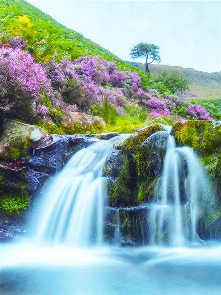 DIY Алмазная картина Новый водопад Стразы Алмазная вышивка Распродажа Пейзажная мозаика Вышивка крестиком Ручная работа Full Round 20X30CM красный