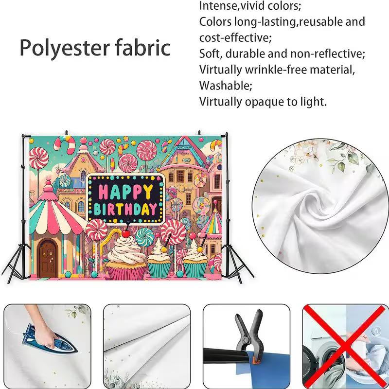 2D Kids Happy Birthday Backdrop, Candy House Theme Photography Background