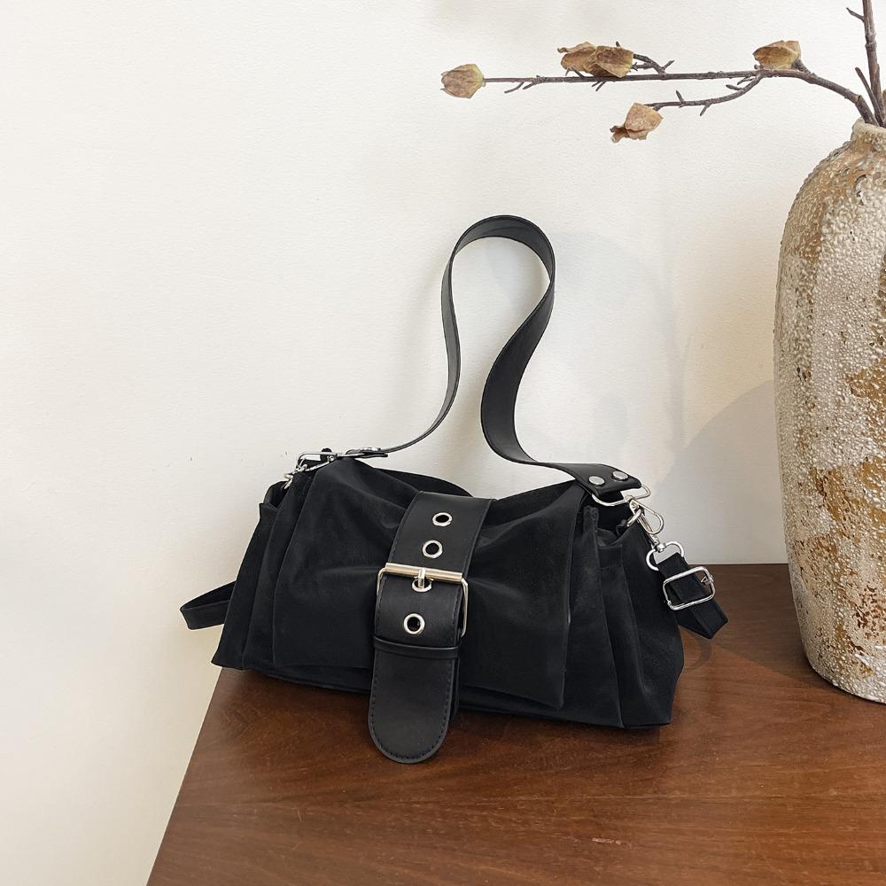 

Casual with Wide Leather Strap Shoulder Bag Y2k Large Capacity Underarm Bag Faux Suede Women Handbag Women чёрный