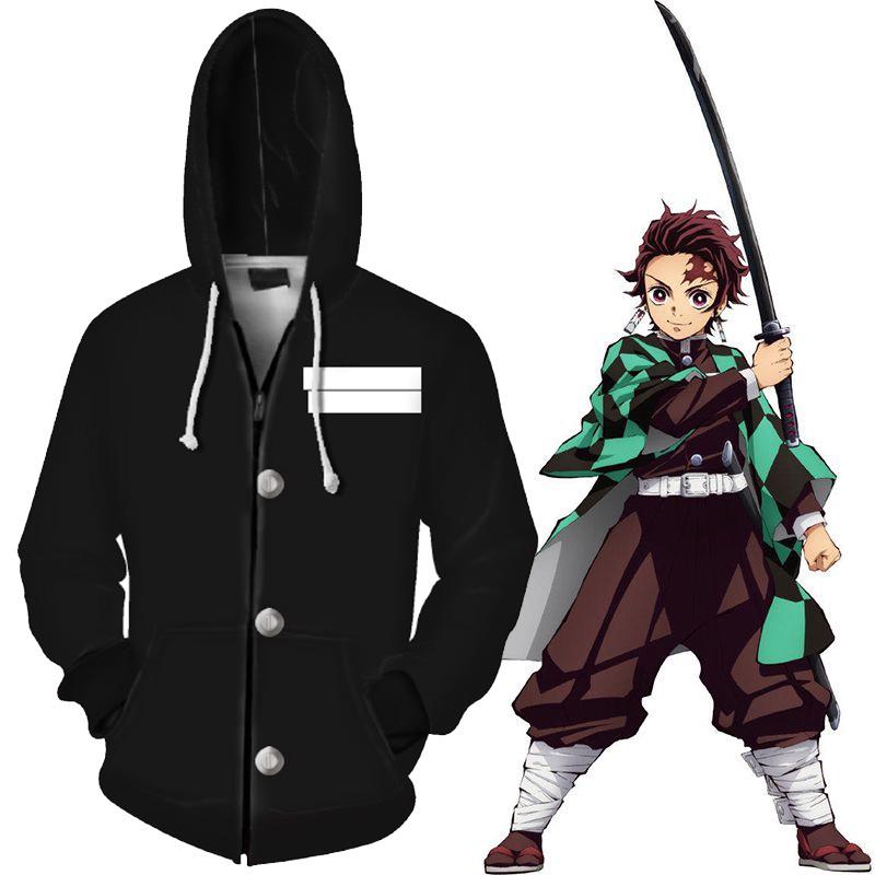 Demon Anime Slayer Kimetsu No Yaiba Zipper Hoodies Sweatshirts Long Coat Sleeve