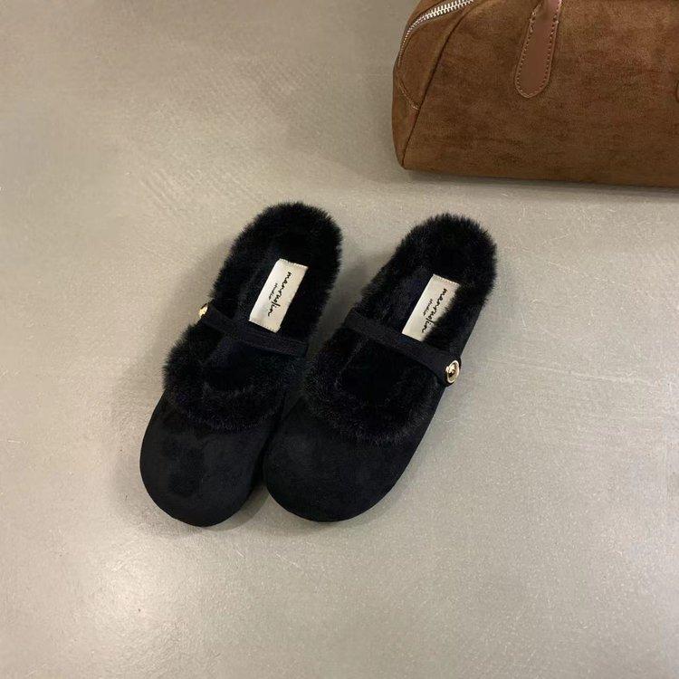 

Нежные сказочные пушистые туфли для девочки 2025 осень и зима новая французская ленивая модель на одной педали леопардовый принт бархатная сумка-голова полутапочки 36 чёрный