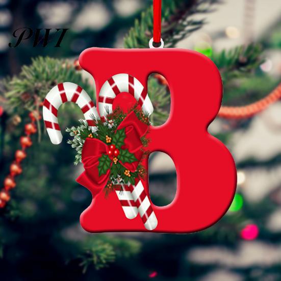 Christmas Party Themes Red Color 26-Letter Hanging Ornaments with Lanyard & Flower Charms Cute Decorations Tree Drop Decoration Holiday New Year Home