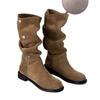 Niche Button Foldable Slim Pile Boots But Knee Leather Boots Two Wear Women's Medium Tube Knight Boots Long Tube Martin Boots