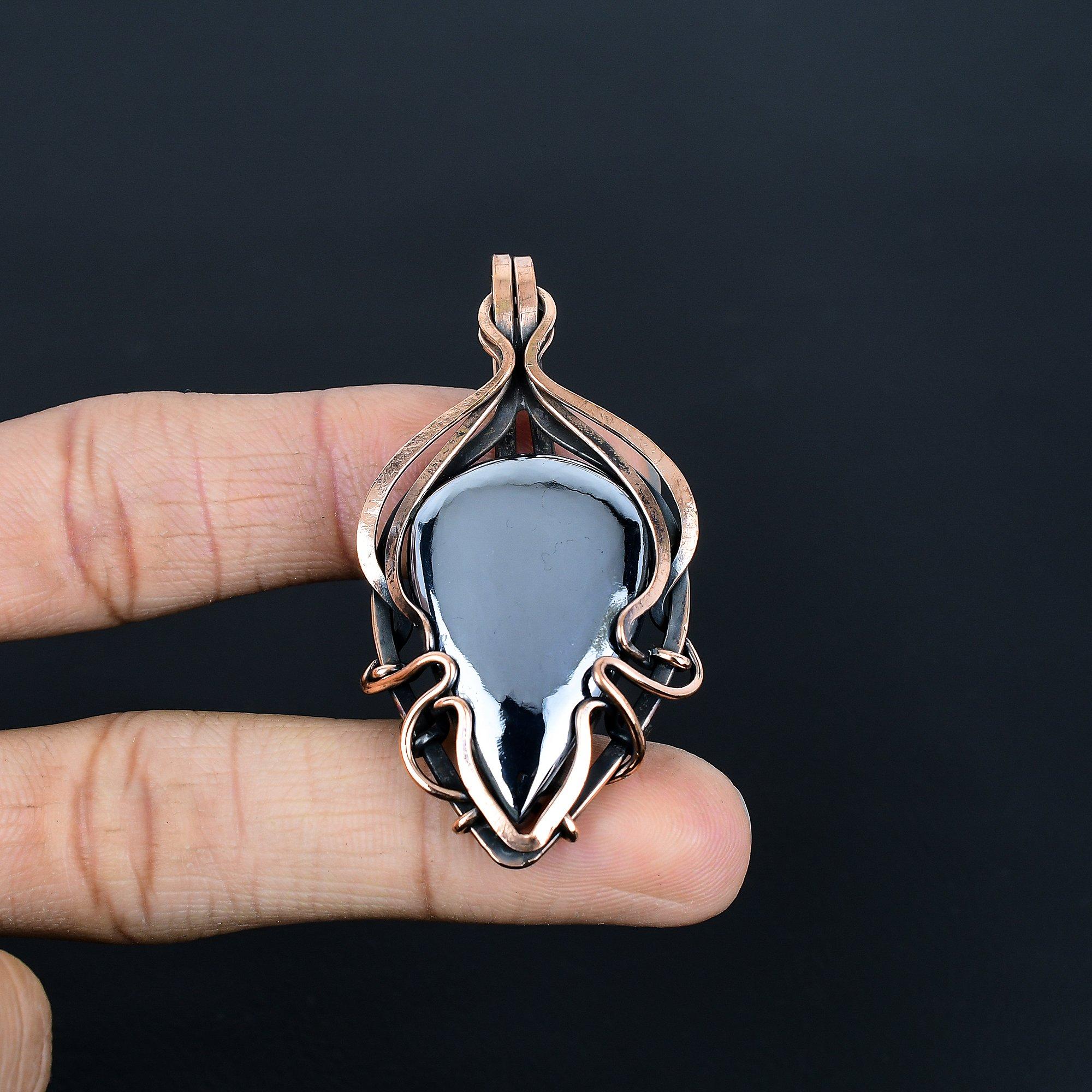

Shungite 999 Copper Wire Wrapped Pendant, Handmade Gemstone Pendant Jewelry, Gifts For Love Brand New Pendant 2.32 Inches