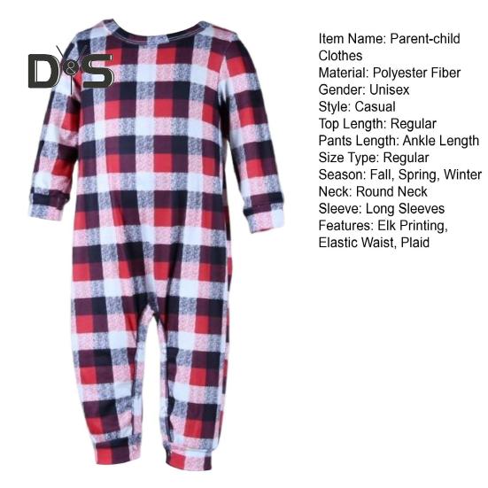 Parent-child Pajamas Elk Printing O Neck Long Sleeve Family Christmas Pajama Matching Set Children Sleepwear Top Plaid Pants Pet Coat Sleepwear