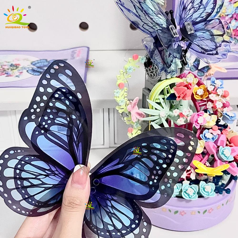 Non-Toxic 630Pcs Moc Butterfly Music Box Model Building Block Flower Brick Construction Toy For Children Desk Home Decoration
