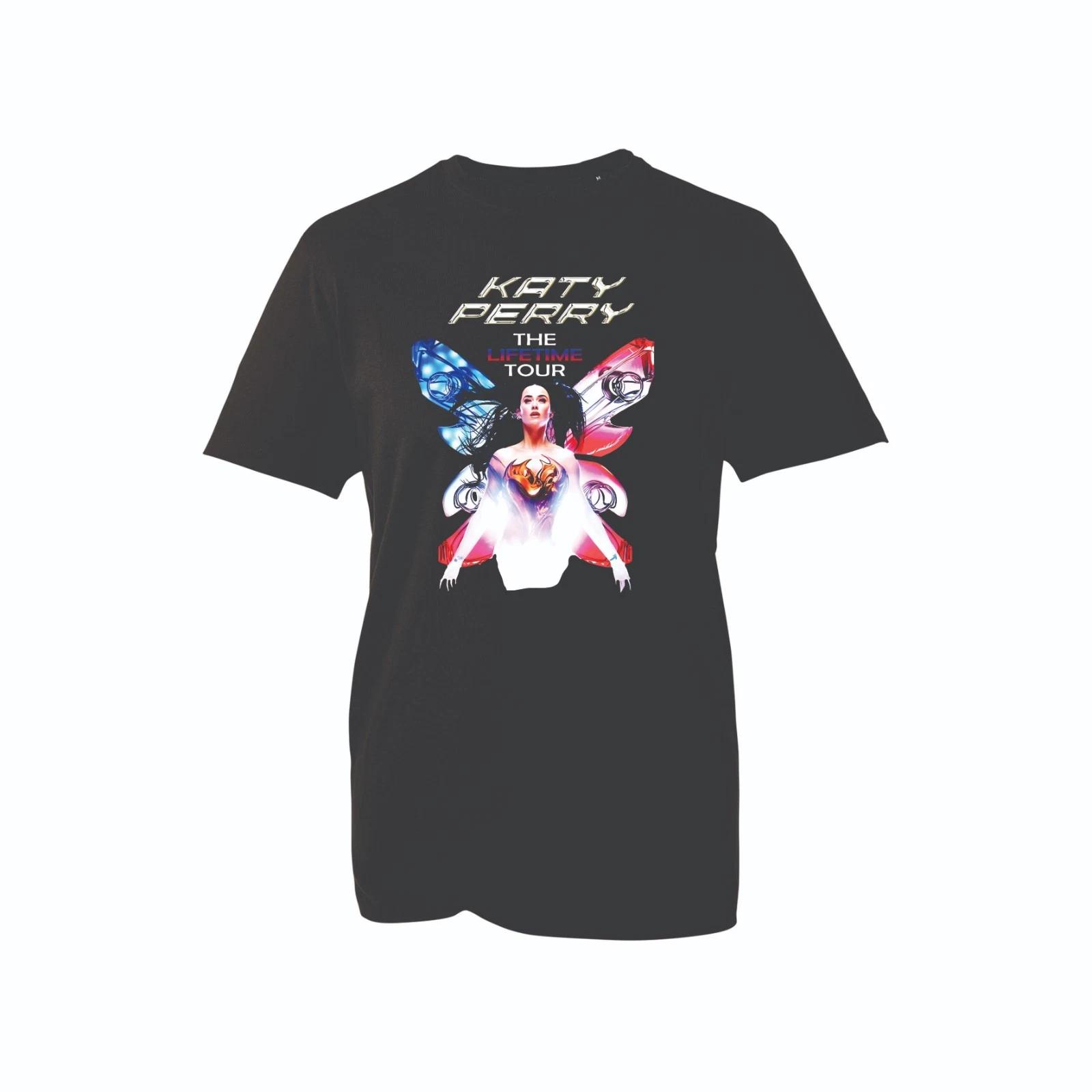 

Graphic Butterfly Tour T-shirt | Women s Pop Art Tee | Black Concert-Style Shirt XL