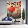 Cherry Blossom and Red Lantern Tapestry  Oriental Aesthetic Home Decor Cozy Living Room Wall Art