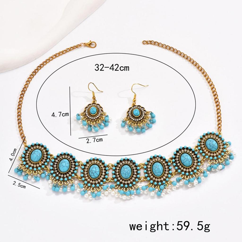 Pearl Drop Bohemian Ethnic Style Necklace and Earrings Set