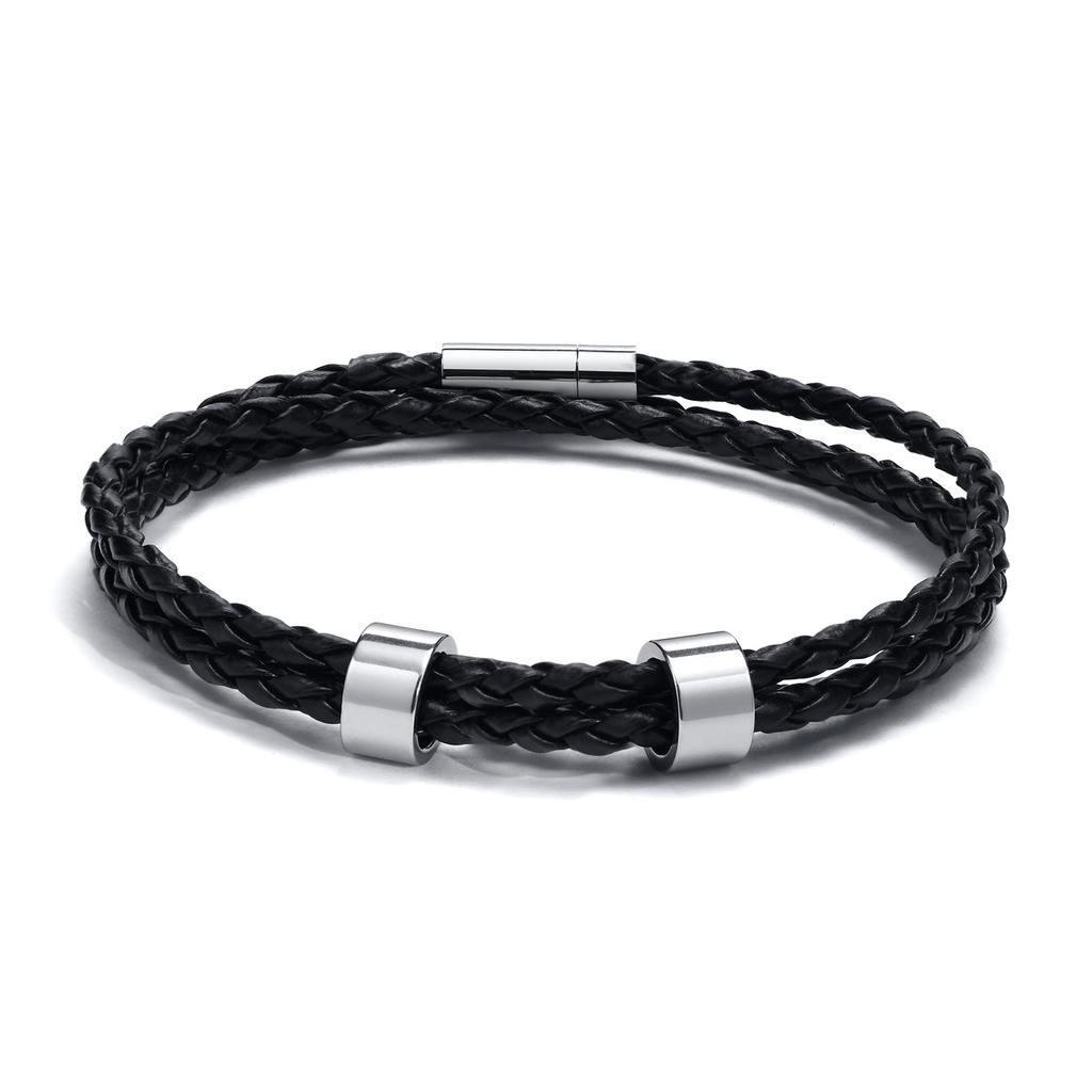 Custom 1-7 Names Multi Layer Leather Bracelet for Men,Stainless Steel Beads Handmade Braided Wristband,Gift for Father Dad