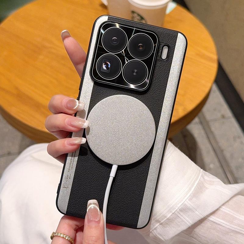 Für Xiaomi 15 Pro Hülle Kompatibel mit MagSafe Spleißfarbe PC+PU-Leder Handy-Rückseite