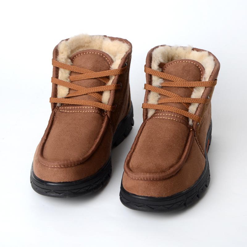 

Men Winter Warm Cotton Shoes Lace-up Non-slip Plus Velvet Thicken Outdoor Snow Boots Round Toe Casual Non-slip Male Ankle Boots 44 коричневый