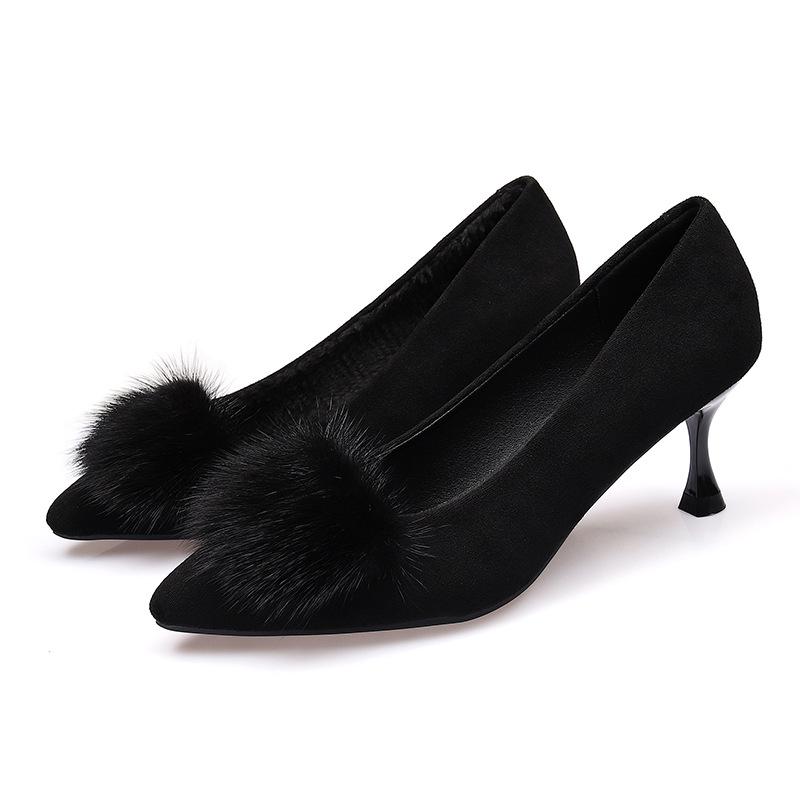 Women's Fashionable Furry Stiletto Heels - Comfortable, Versatile, Pointed-Toe High Heels for Autumn/Winter.