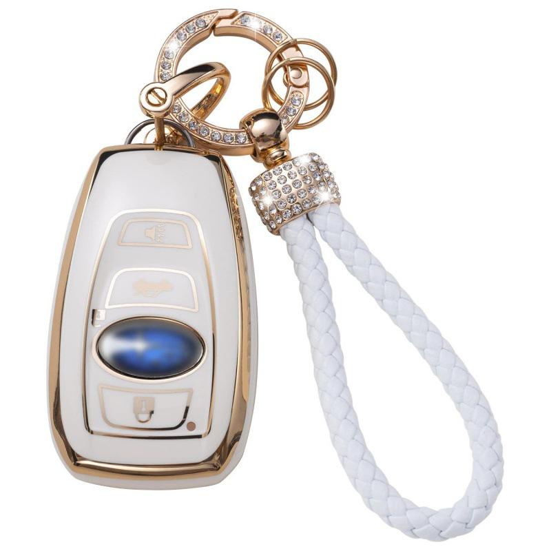 Gold-Rimmed Car Key Set with Diamond Ring Pendant Key Chain