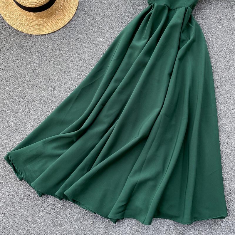 Rochie lungă slim cu decolteu în V, fără spate, culoare solidă, cu inspirație vintage 2024