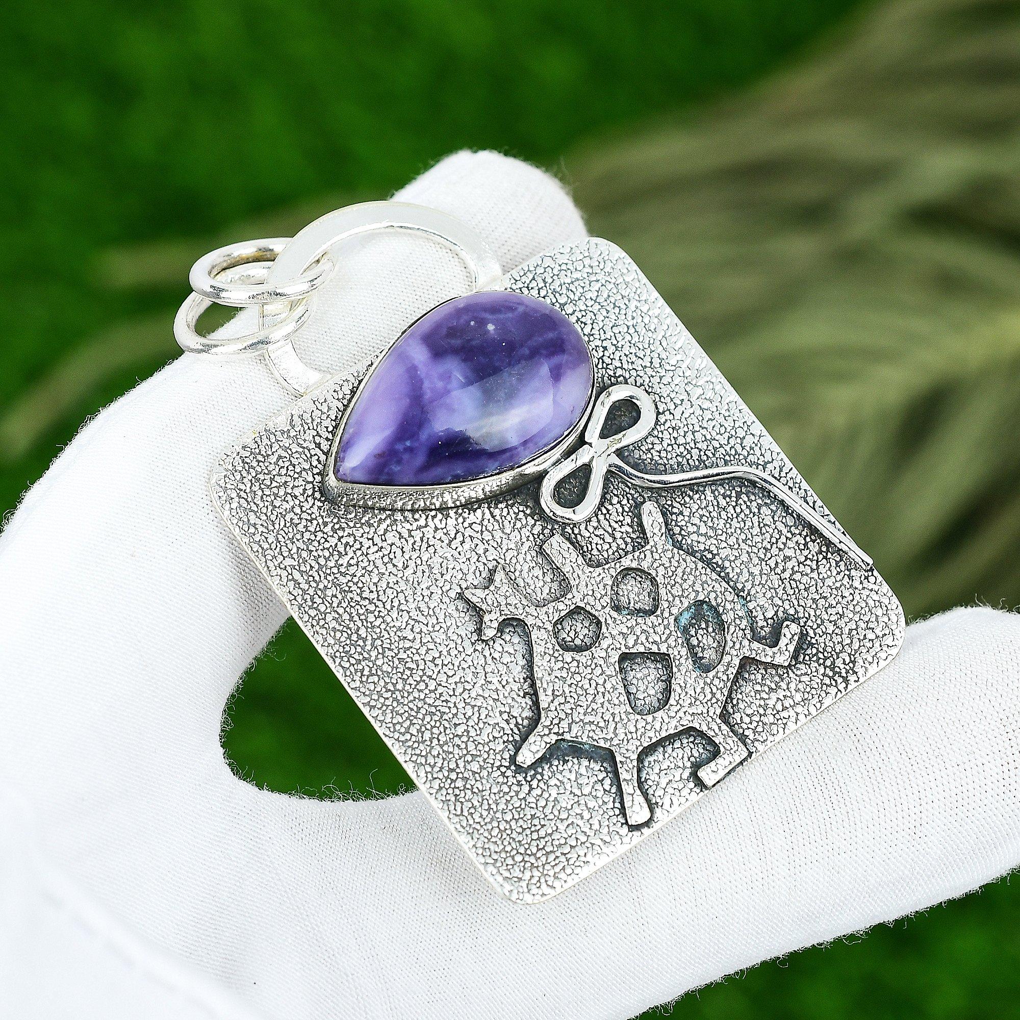 

Sisters Day Deal 925 Sterling Silver Russian Charoite Gemstone Wedding Pendant