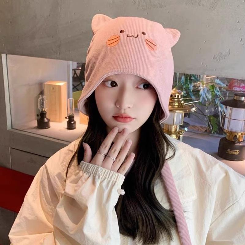Confinement hat women's spring and autumn summer sleep hat women's thin knitted headgear to show the face, cute wool hat