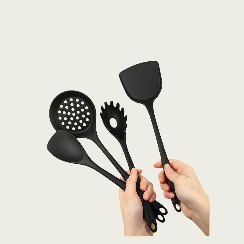 4/8Pcs Household black Silicone kitchenware 4-piece 8-piece set of Chinese spaghetti spoon salad spaghetti spaghetti spaghetti