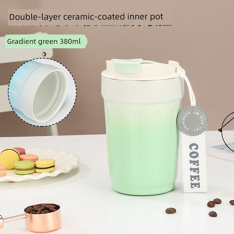 New Ceramic Inner Coffee Cup, Portable Large-Capacity Thermos Cup, Flip-Top Direct Drinking Cup, Portable Car Cup
