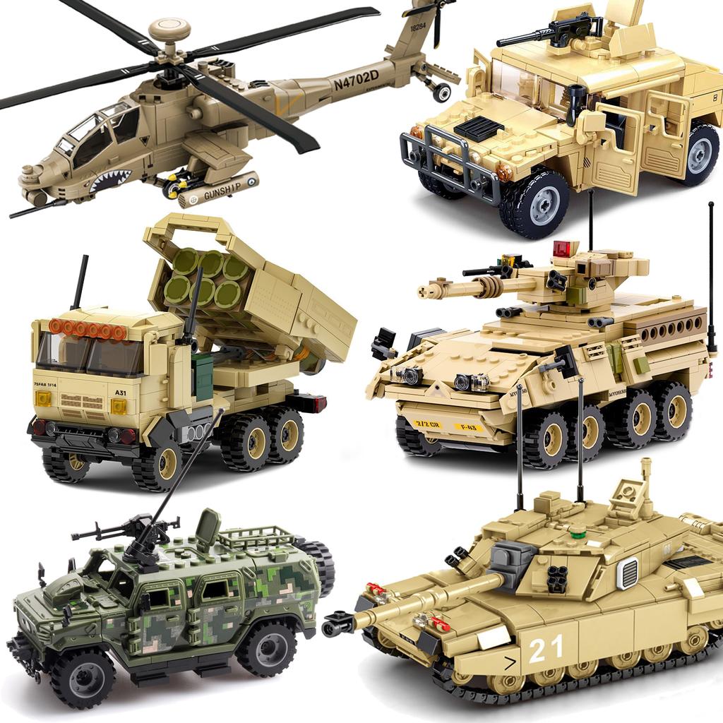 Military Armored Hummer Stryker Tank Car US Russia Army Modern War Soldier Weapons Scale Model Building Block Set Brick Children Kid Toys Playsets
