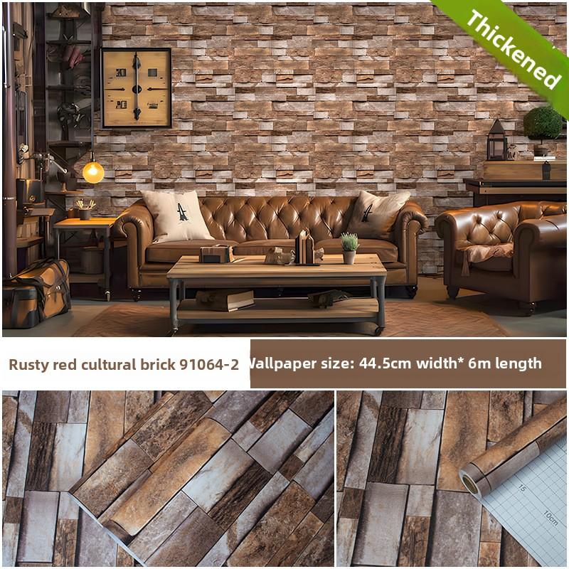 

6M Retro 3D Simulation Brick Thickened Wall Stickers Self-adhesive Brick Pattern Restaurant Background Wall Home Wallpaper 1Roll