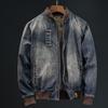 Retro Herr Denimjacka med Ståkrage - Trendig Motorcykelstil Vår/Höst