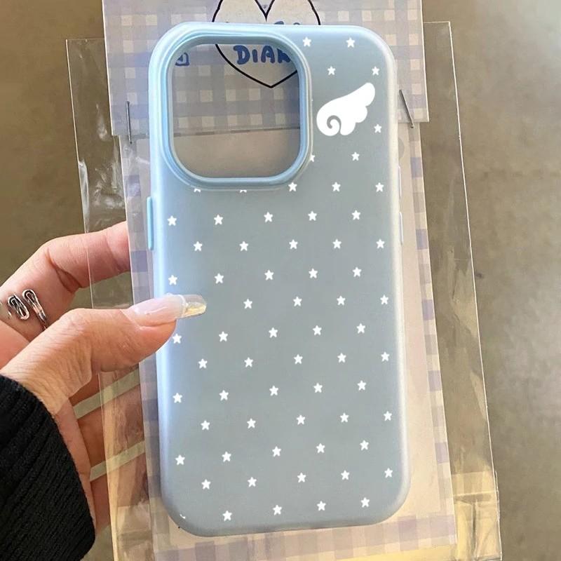 Korean Cute Star Angel Wings Silicone Matte Candy Color 2 In 1 Phone Case for Redmi Note 15 14 13 12 12S 11 10 8 7 Pro 4G 5G