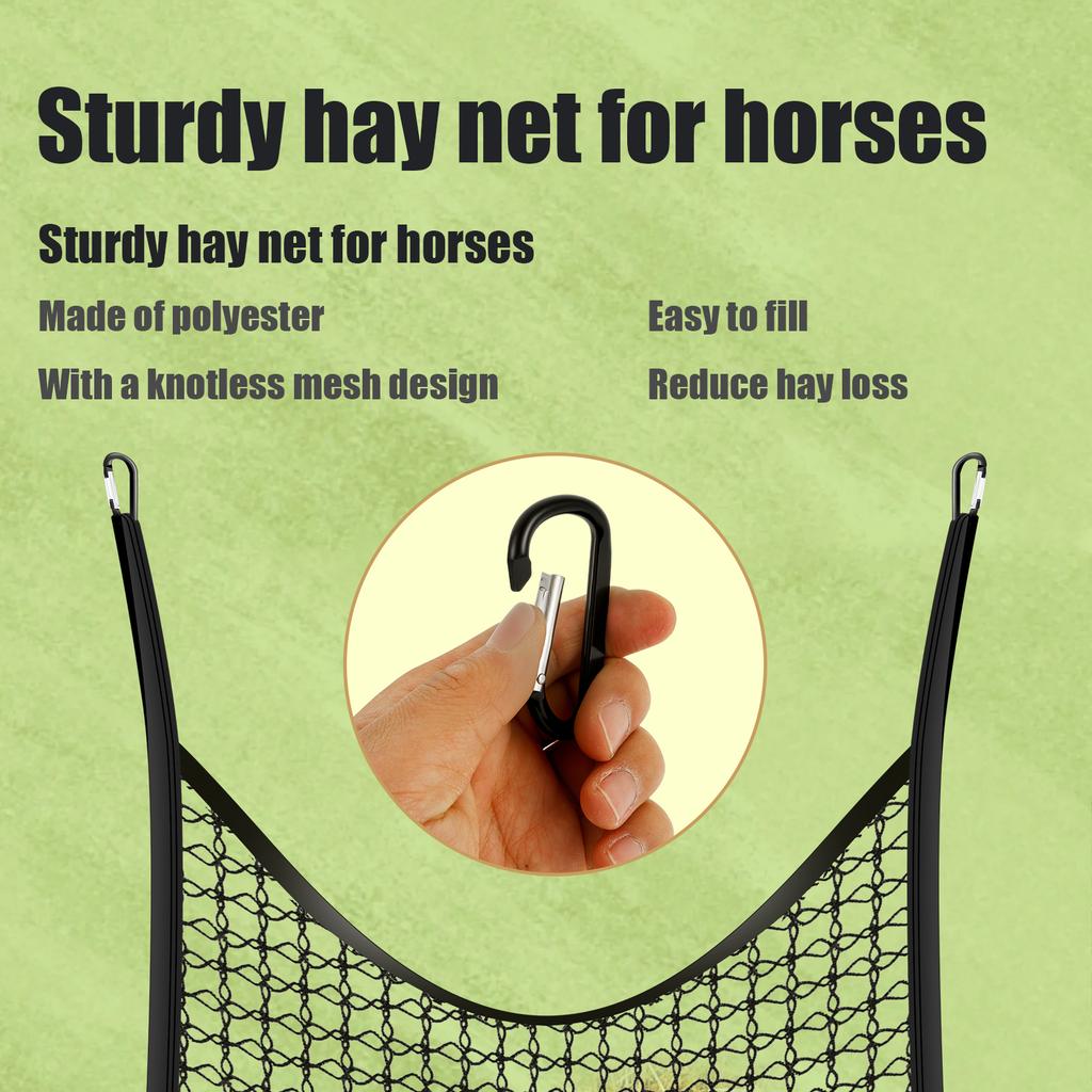 Hay Net Polyester Wear Resistant Hay Bag Durable Horse Care Products Hanging Hay Feeder Bag with 2 Hooks for Stall Trailer Wall