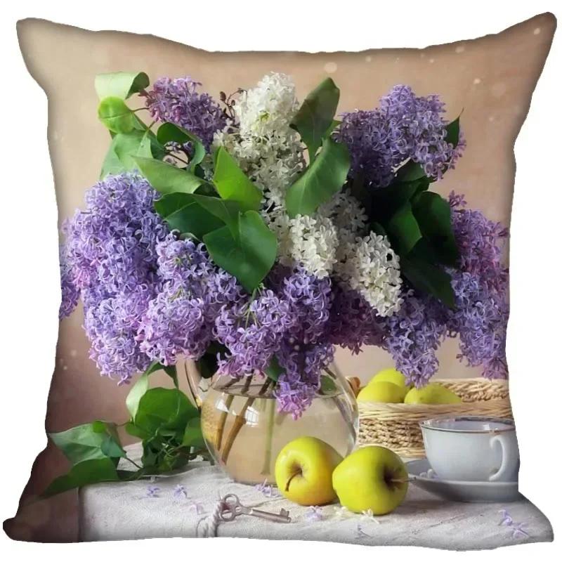 Lilac Flower Polyester Cushion Cover Children's Room Decoration Pillow Case Living Room Home Decoration