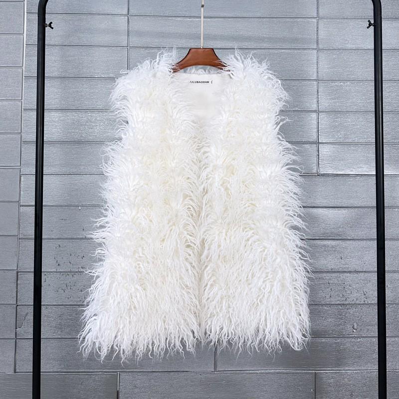 Plus Size Faux Shearling Vest Mid-Length Fur Coat Warm Sleeveless Jacket Women
