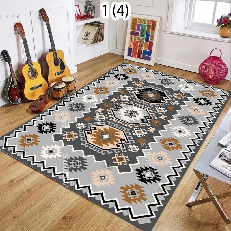 Modern Geometric Area Rug Retro Tribal Pattern Non Slip Washable Carpet Doormat for Living Room Bedroom Bohemian Home Decor