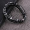 Men's Black Braided Leather Bracelet with Natural Stone and Volcanic Lava