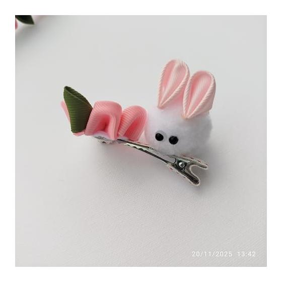 6-Piece Set: Pink Hair Clips & Headband for Kids | Tsumami Zaiku (Kanzashi) Flower, Butterfly, Rabbit Motifs | Handmade Grosgrain Ribbon | Baby &