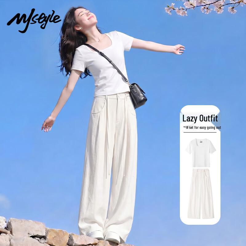 MJ STYLE Women s Square-Neck Tee & Wide Leg Pants Set S