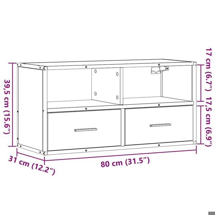VidaXL Meuble TV sonoma gris 80x31x39,5 cm bois d'ingénierie et métal, support TV, armoire média, console TV, meuble HiFi, 848922