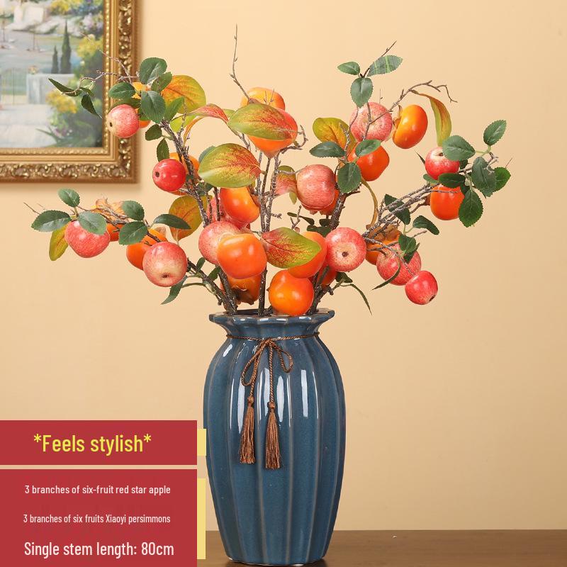 Artificial Pomegranate Persimmon Branch: Red Berry Fruit for Living Room or Entrance Hall Decoration - Chinese Style