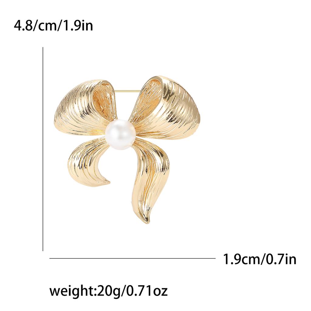 Fashion Alloy Matte Gold Pearl Bow Brooch Elegant Temperament Ladies Clothing Corsage Ornament Pin
