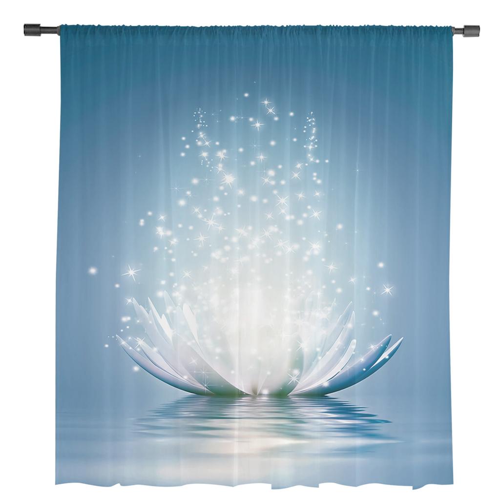 Flower Abstract Blue Lotus Sheer Curtains for Living Room Decoration Window Curtains for Kitchen Tulle Voile Organza Curtains