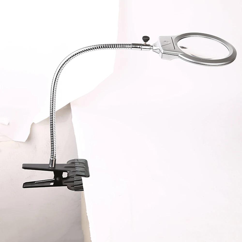 2.5X/5X New Lighted Clip-on Magnifier Lamp - LED Desk Table Top Magnifying Glass with Large Lens & Clamp for Reading