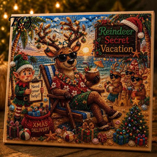 Handicraft Activities for Kids Xmas Faux Pearl Art Kit, Santa Claus Reindeer Painting DIY Craft Sets Adults Sparkling 3D Festive Wall Kit Adults,