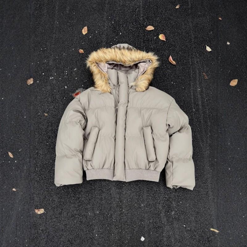 Womens Hooded Cotton Puffer Coat Faux PU Trim Warm Winter Jacket Loose Fit Casual Elegant Style