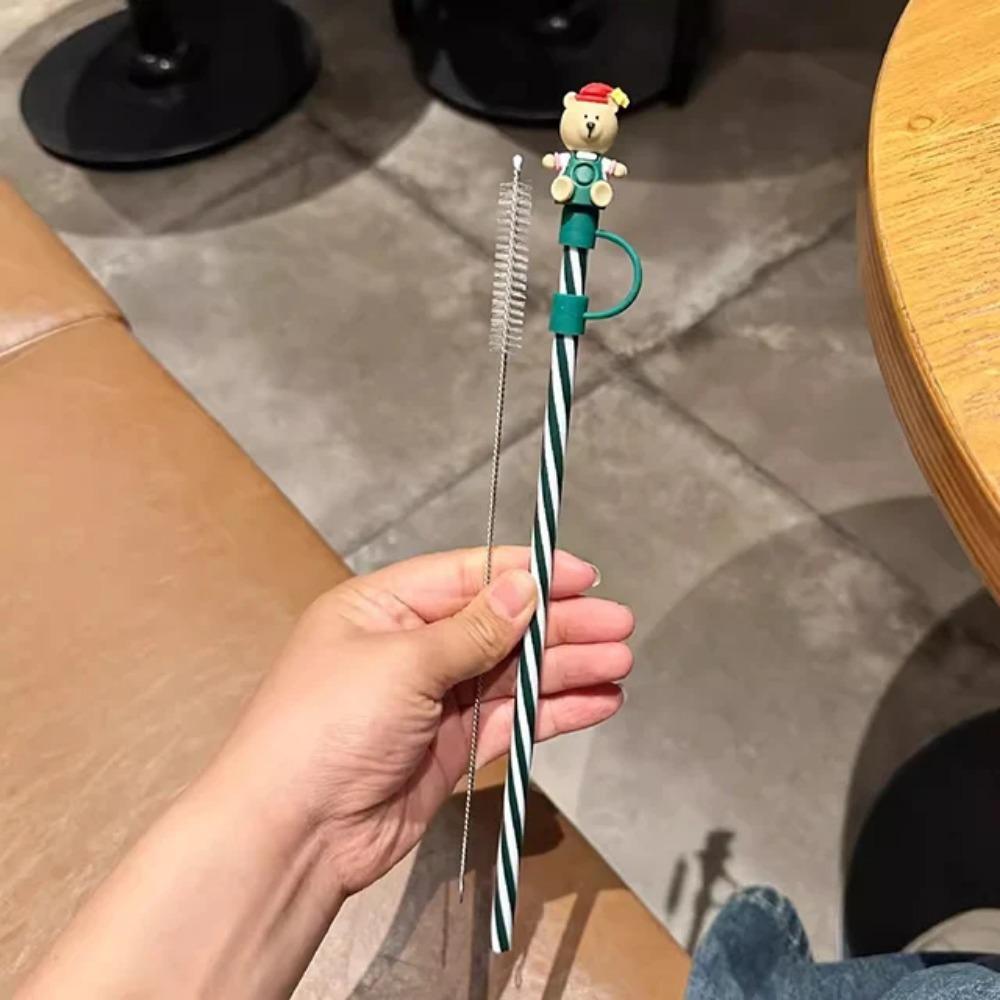 1PC Cute Bear Silicone Straw Cover Caps 7-8mm Straw Topper Reusable Splash Dust-proof Straws Cover For Tumbler Cup Accessories