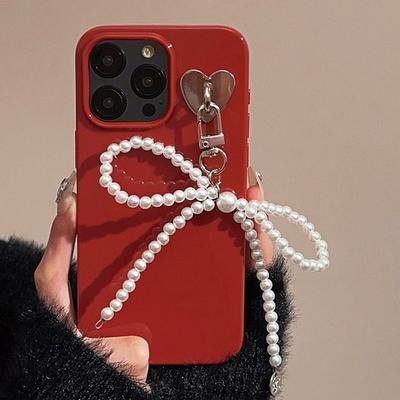 Perłowy wisiorek z kokardą Etui na iPhone 16 iPhone 15promax Styl księżniczki 11 Noworoczna czerwień 16 Silikon