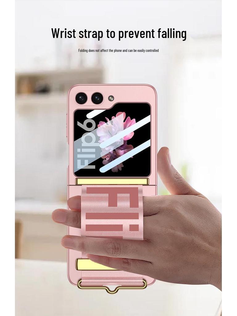Ultra-thin Samsung Flip6 Case with Integrated Wrist Strap & Protective Folding Cover